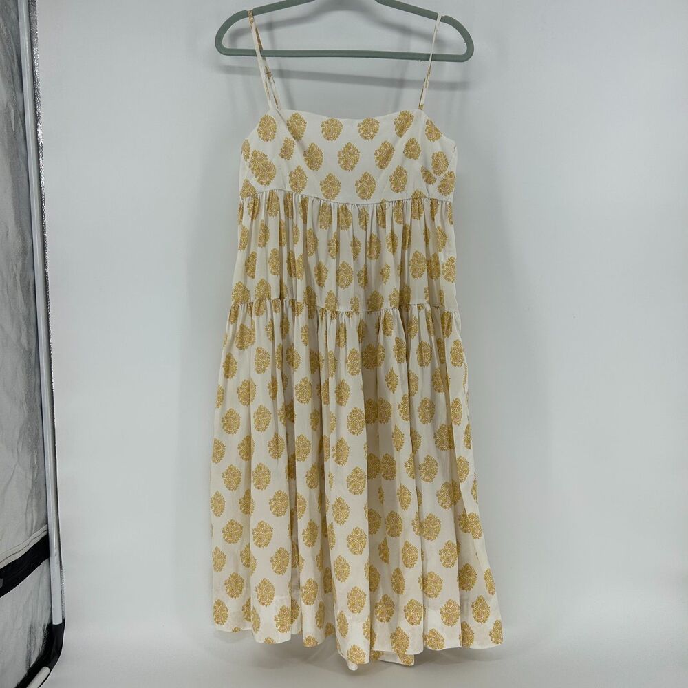 J. Crew Tiered Midi Dress Women's 6 Cotton Floral Block Print Sundress Tie Back
